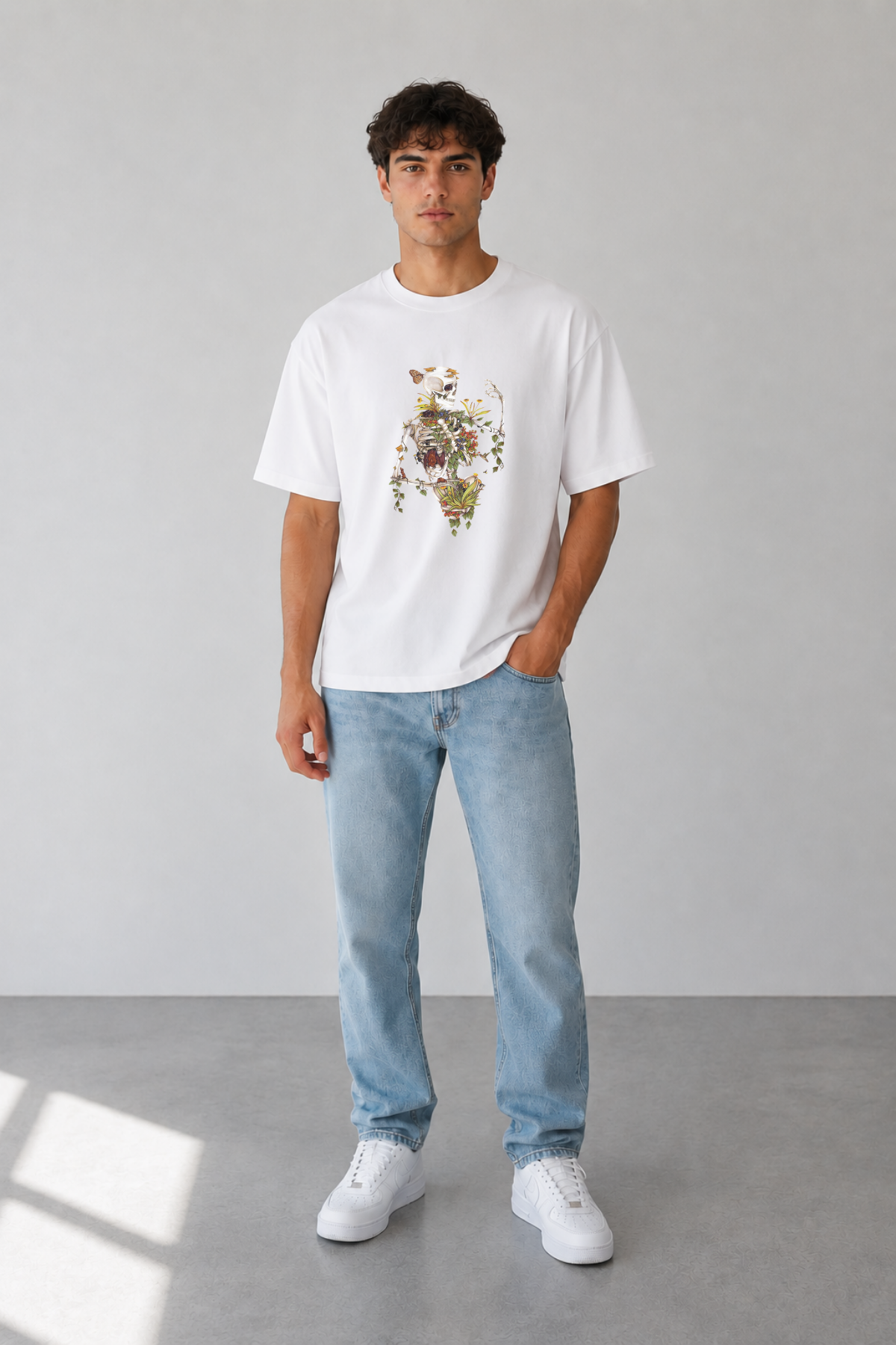 Skeleton Baskılı Oversize T-Shirt