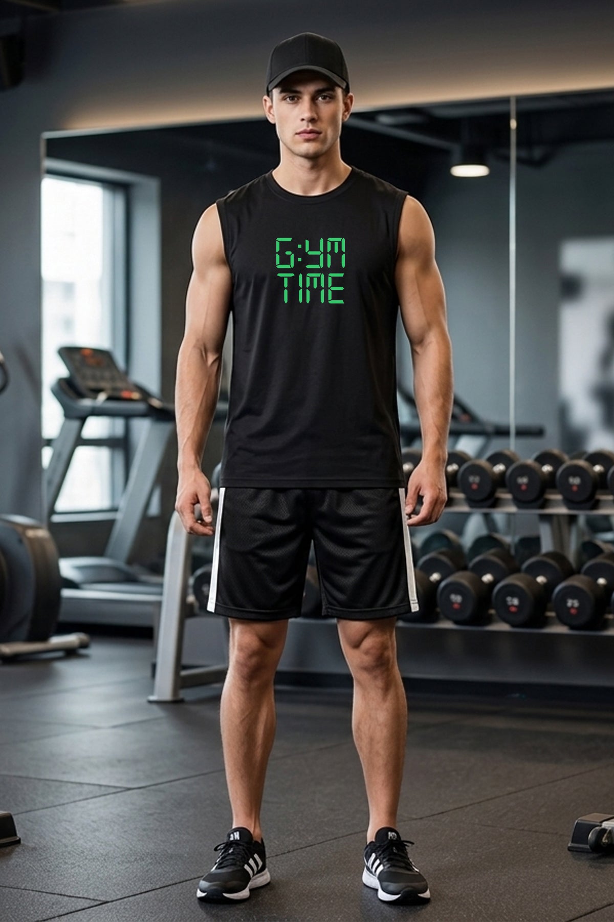 TİME Baskılı Kolsuz Atlet Tshirt Erkek Sıfır Kol Giyim Spor Giyim Oversize