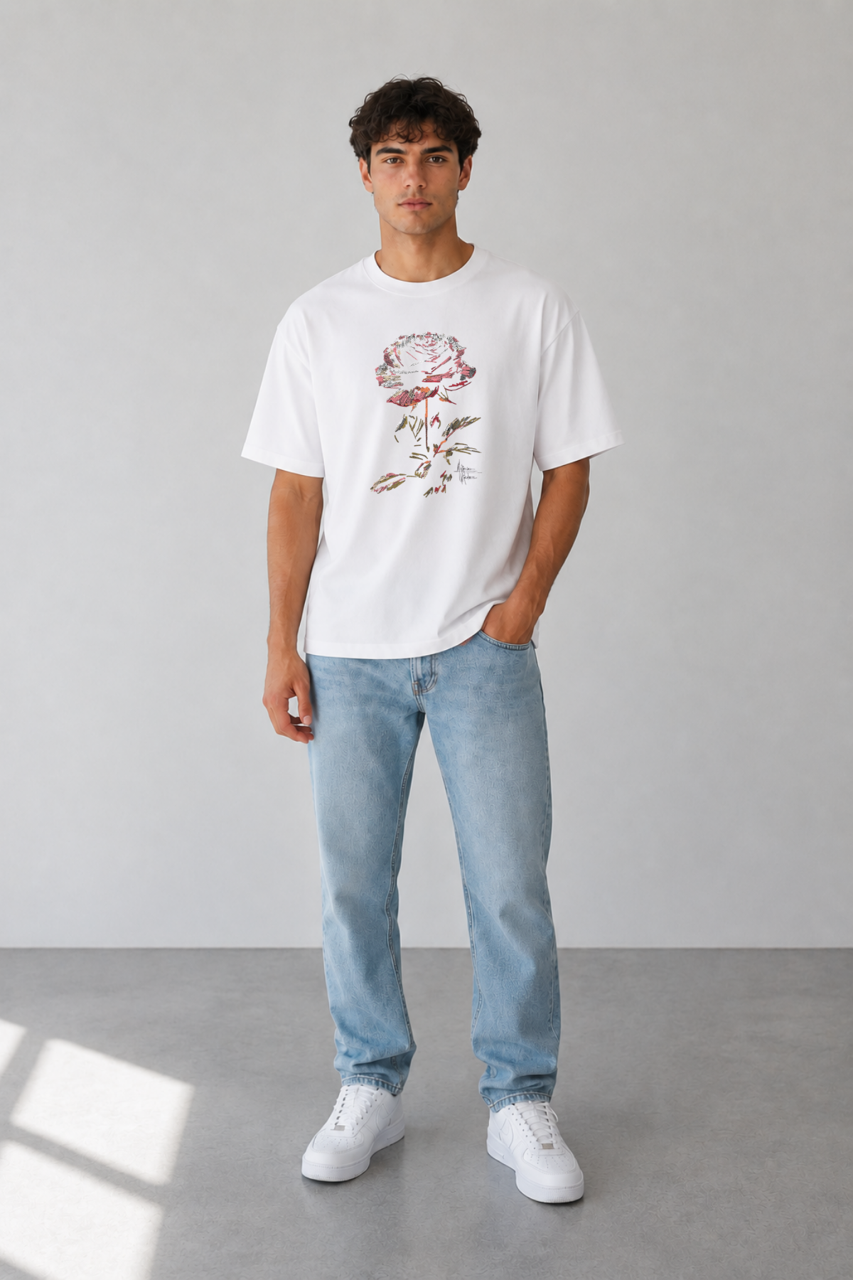 Rose Baskılı Oversize T-Shirt