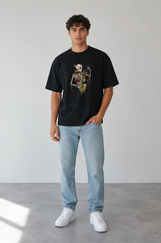 Skeleton Baskılı Oversize T-Shirt