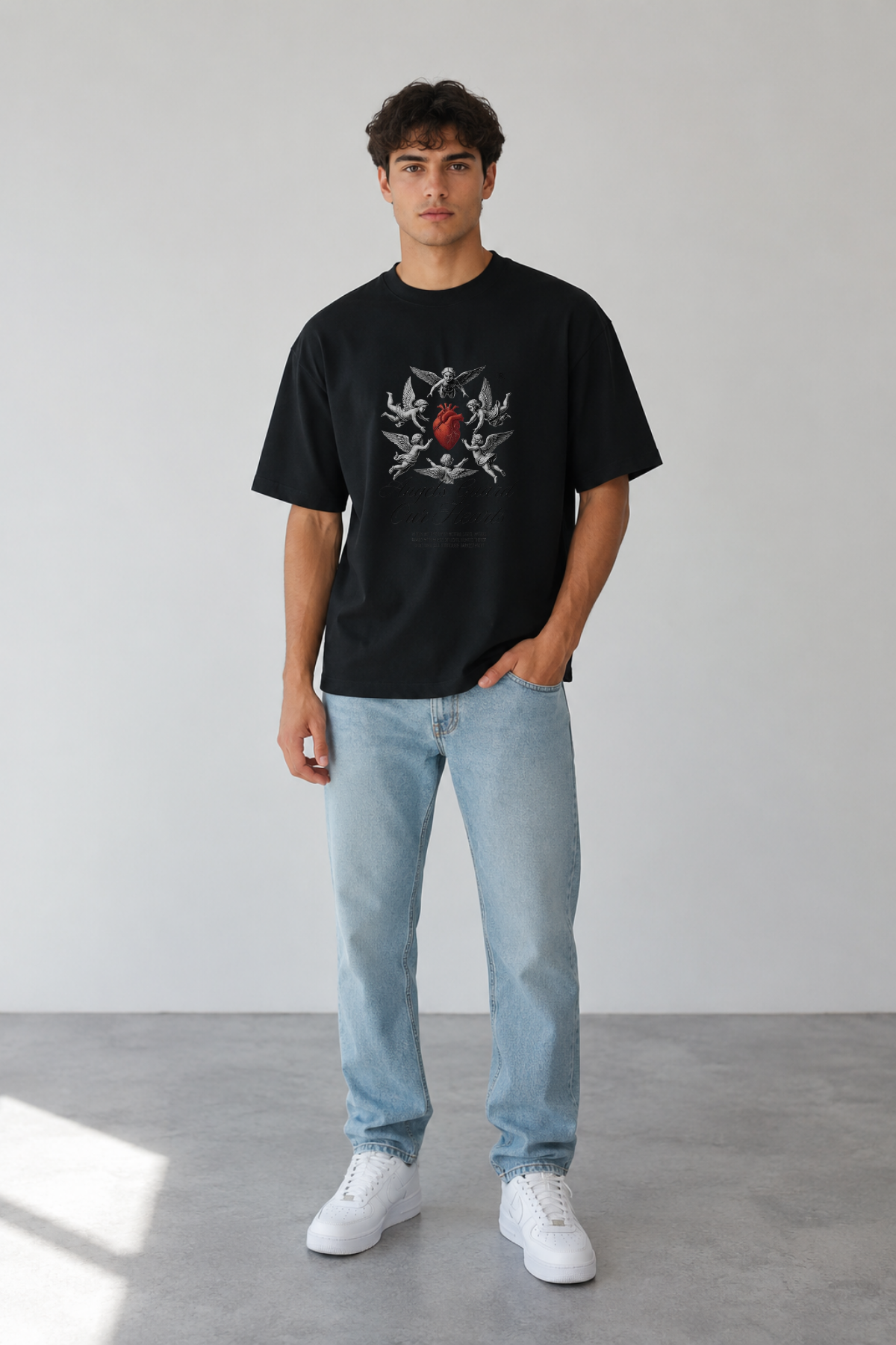 Angels Baskılı Oversize T-Shirt