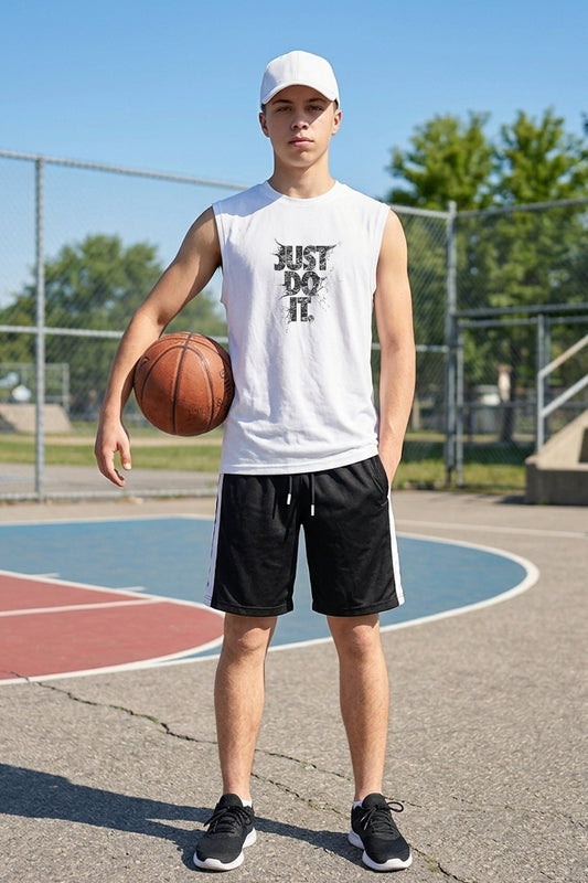 JUST Baskılı Kolsuz Atlet Tshirt Erkek Sıfır Kol Giyim Spor Giyim Oversize