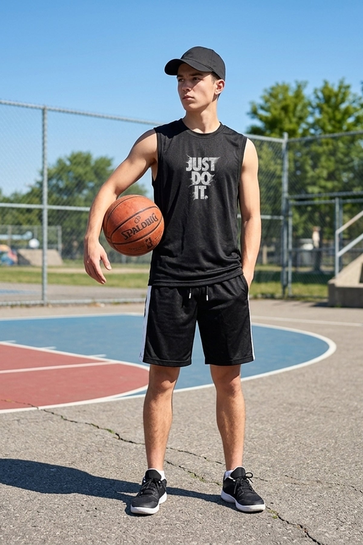 JUST Baskılı Kolsuz Atlet Tshirt Erkek Sıfır Kol Giyim Spor Giyim Oversize