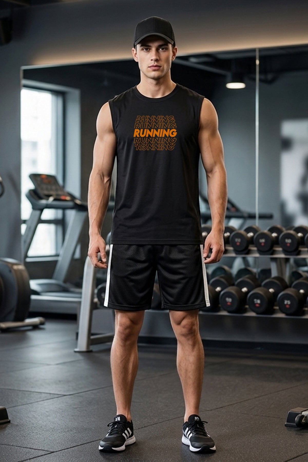 RUNNİNG Baskılı Kolsuz Atlet Tshirt Erkek Sıfır Kol Giyim Spor Giyim Oversize