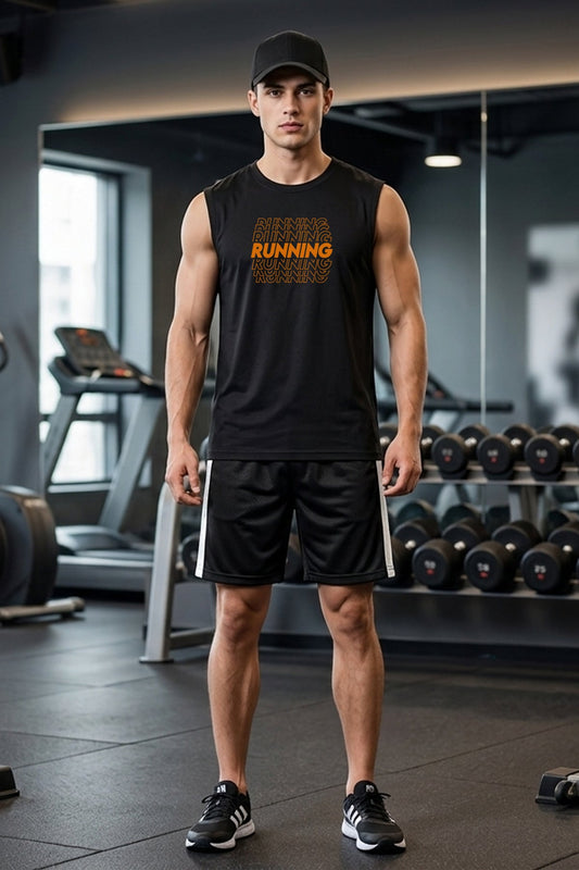 RUNNİNG Baskılı Kolsuz Atlet Tshirt Erkek Sıfır Kol Giyim Spor Giyim Oversize