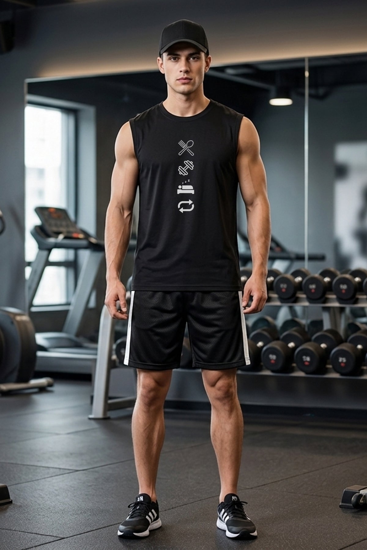 REPEAT Baskılı Kolsuz Atlet Tshirt Erkek Sıfır Kol Giyim Spor Giyim Oversize