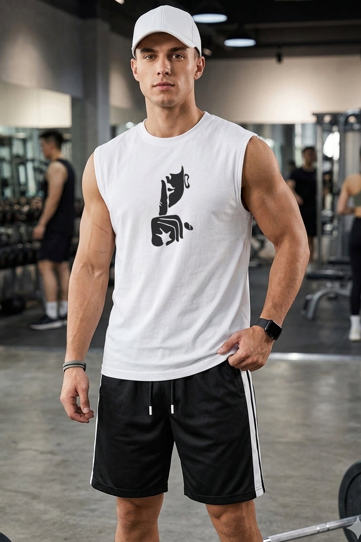 SILUET Baskılı Kolsuz Atlet Tshirt Erkek Sıfır Kol Giyim Spor Giyim Oversize