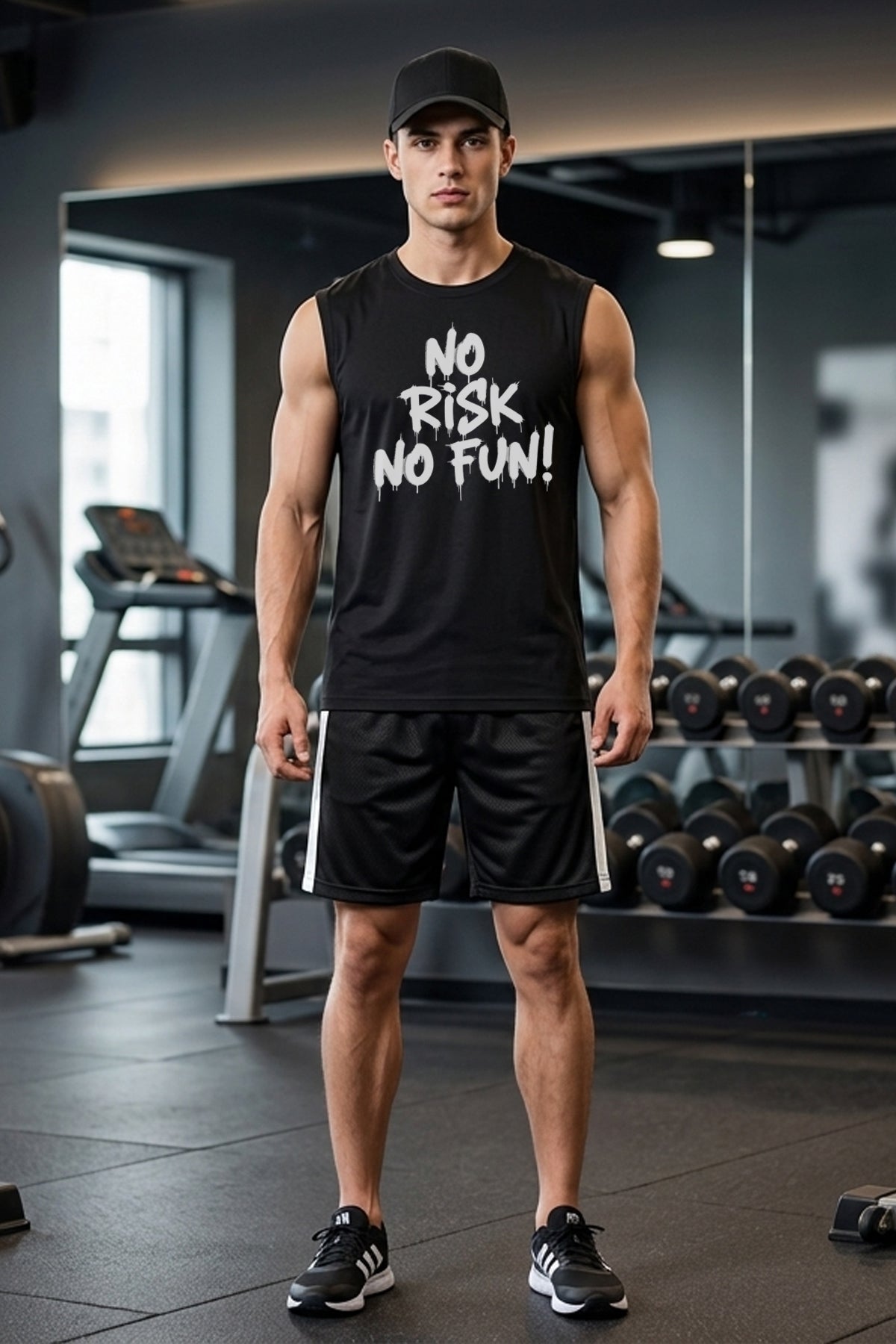 NO RİSK Baskılı Kolsuz Atlet Tshirt Erkek Sıfır Kol Giyim Spor Giyim Oversize