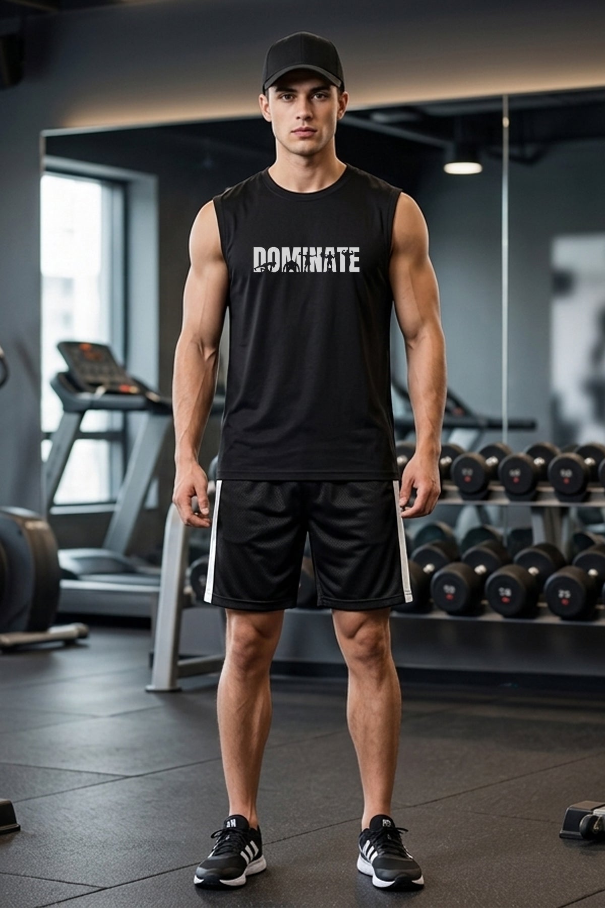 DOMİNATE Baskılı Kolsuz Atlet Tshirt Erkek Sıfır Kol Giyim Spor Giyim Oversize